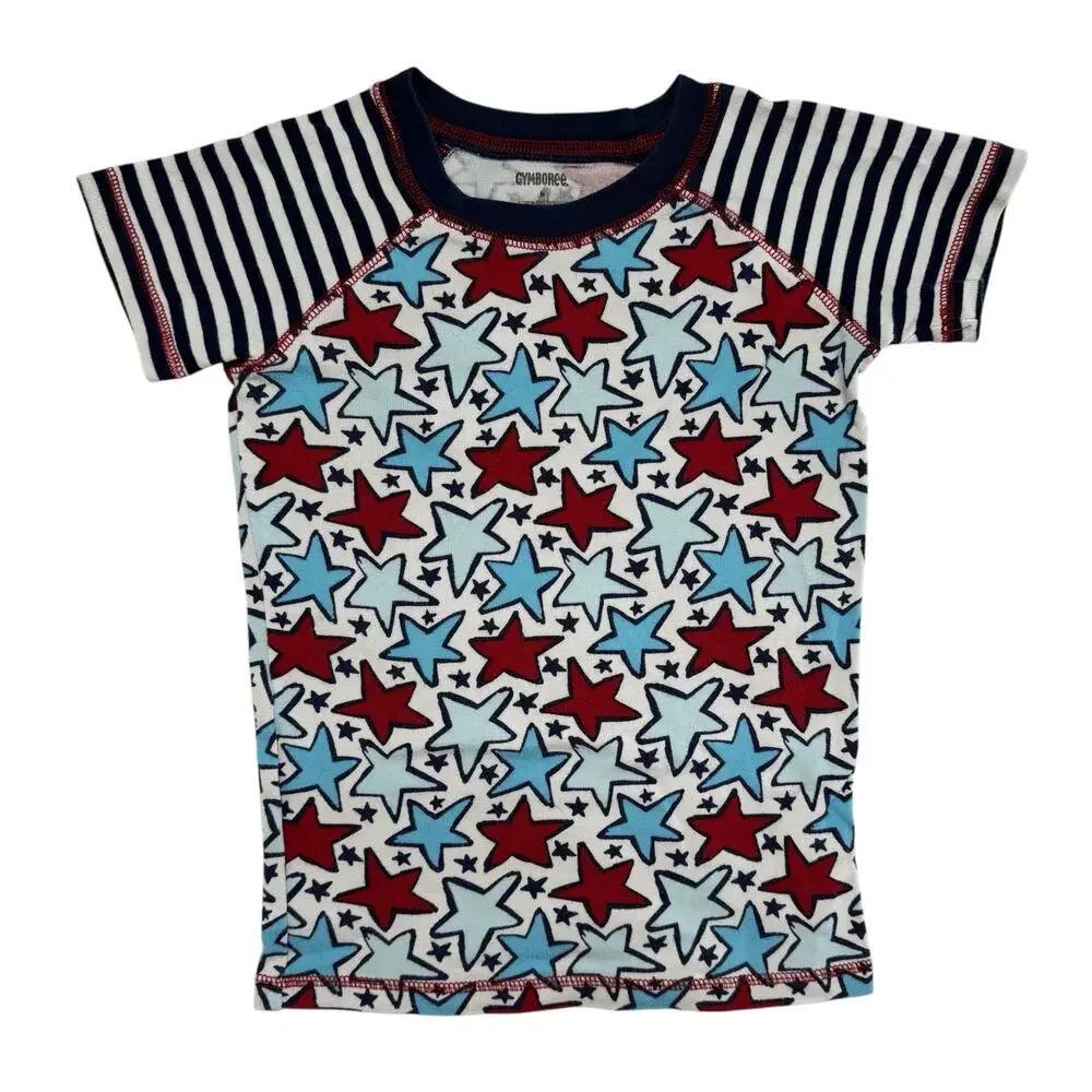 GYMBOREE Stars and Stripes Cotton Short John Pajama Set Sz 8 Kids Red White Blue